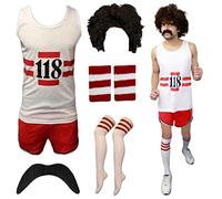21Fashion Déguisement rétro Marathon pour femme avec gilet, court, perruque, Tash, bande et chaussettes, taille M
