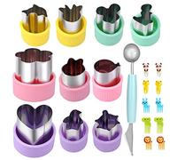 21Pcs Emporte-pièce Légumes, Mini Emporte-pièce Fruits en Acier Inoxydable, Moule en Forme d'animaux pour Gâteaux Biscuits Sushi, Coupe-Légumes Ensemble avec 1Coupe-Melon Double Usage + 10Cure-Dents