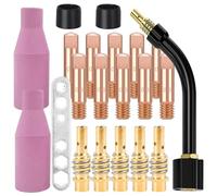 21PCS Kit Torche de Soudage, 10 Embout de Contact de Soudage MIG M6 0.6mm, 5 Porte-embouts Difuseur, 2 Isolant, 2 Buses en Céramique, 1 Outil pour Consommables de Torche de Soudage MIG/MAG