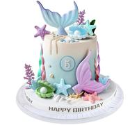 21PCS Mermaid Cake Topper, Mermaid Tail Cake Topper with Seaweed Shells Starfish Coralal Cake Balls Decorations for Under the Sea Party Theme Birthday Party Supplies (Blue Purple)