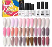 21pcs Vernis À Ongles Semi Permanent Nudee Rose, 18 Couleurs Populaire Mauve Série Pailleté Caramel Gris Gel Uv Avec Base Et Top Coat