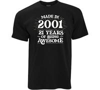 21st Birthday T Shirt Made in 2001-21 Awesome Years Blackurfer Boy Pizza Manches Courtes(3X-Large)