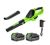 21V 3000W Souffleur à Feuilles Sans Fil, 100 MPH/18000 RPM Souffleur éLectrique, Avec 3.0Ah Batterie, 5 Vitesses, Recharge Rapide En 2h, Pour Le Nettoyage De Feuilles, PoussièRe Et Neige (2 Batteries)