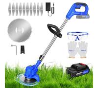 21V Débroussailleuses Electrique sans Fil avec 1 x 1,5 Ah Batterie et Chargeur, Largeur de Coupe 15 cm, Coupe-Bordures sans Fil avec 10 x Lame en Métal et 2 x Scies Circulaires