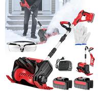 21v Fraise à Neige sans Fil - éLectrique avec 2 Piles, Deneigeuse Electrique, Design TraîNeau, Hauteur Travail 18cm, Largeur Travail 30cm, 8 M Distance De Projection, éCran LED (Rouge 2 Piles)