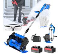 21v Fraise à Neige sans Fil - éLectrique avec 2 Piles, Deneigeuse Electrique, Design TraîNeau, Hauteur Travail 18cm, Largeur Travail 30cm, 8 M Distance De Projection, éCran LED (Bleu 2 Piles)