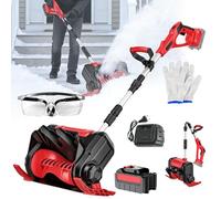 21v Fraise à Neige sans Fil - éLectrique avec 2 Piles, Deneigeuse Electrique, Design TraîNeau, Hauteur Travail 18cm, Largeur Travail 30cm, 8 M Distance De Projection, éCran LED (Rouge 1 Pile)