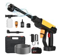 21V Nettoyeur Haute Pression sans Fil,70 Bars,6-en-1 Pistolet Portable à Eau Haute Pression,Nettoyeur Haute Performance,Portée 10m,Débit 6.3L/Min,pour Voiture et Jardin,Nettoyer Les Voitures,Sols (A)