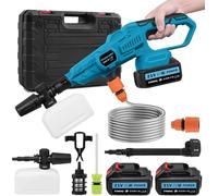 21V Nettoyeur Haute Pression sans Fil avec Buse Réglable 6 en 1, 120Bar, Pistolet à Eau pour Lavage De Voiture avec 2 Batteries, Pot en Mousse, Tuyau de 5 m, chaudière