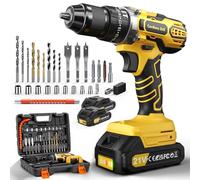 21V Perceuse Visseuse Sans Fil, 45Nm Perceuse Percussion Sans Fil, Visseuse Devisseuse avec 2 Batteries 2.0Ah, 25+3 Réglages de Couple, 10mm Métal Mandrin Verrouillage, 2 Vitesses, 27 Accessoires