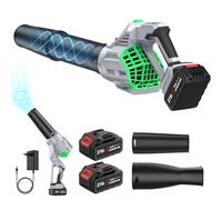 21V Souffleur De Feuilles sans Fil, 900W sans Fil De Feuilles à Batterie 3.0Ah, 3 Vitesses & Mode Turbo Storm, 27000 RPM, 200MPH, pour Pelouse, Feuilles, Neige Et PoussièRe (1 Chargeur 2 Batteries)