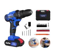 21V Visseuse Devisseuse Sans Fil, Perceuse Visseuse Sans Fil avec 1Batterie&Chargeur,45N.m Perceuse Électrique,Mandrin Sans clé 3/8", 25+1 Réglages de Couple, LED,26 Accessoires, Bleu