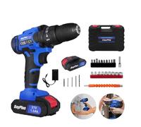 21V Visseuse Devisseuse Sans Fil, Perceuse Visseuse Sans Fil avec 2Batteries&Chargeur,45N.m Perceuse Électrique,Mandrin Sans clé 3/8", 25+1 Réglages de Couple, LED,26 Accessoires, Bleu
