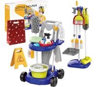 22/29 Pièces Aspirateur Enfant Fonctionnel,Aspirateur Jouet Enfant avec Balai, SerpillièRe Et Accessoires,Chariot De Menage Enfants pour Filles Et GarçOns De 3 à 6 Ans (Bleu:29pcs)