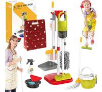 22/29 Pièces Aspirateur Enfant Fonctionnel,Aspirateur Jouet Enfant avec Balai, SerpillièRe Et Accessoires,Chariot De Menage Enfants pour Filles Et GarçOns De 3 à 6 Ans (Rouge:22pcs)