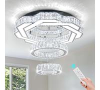 22,4 pouces de chandeliers de couronnement en cristal moderne, bougies kron à LED, éclairage à bague réglable, lampe à plafond montée à chasse d'eau pour salon, chambre, salle à manger (dimmable)
