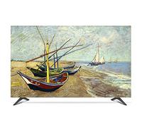 22-80 Pouces Housse de Télévision Polyester Antipoussière aux Couleurs Vives Housse de Protection pour TV pour LCD LED, Peinture à l'huile Motif Tv Couverture Anti-poussière In(Color:bateau,Size:28in)