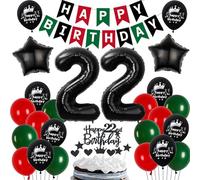 22 ans anniversaire Decoration Homme Femme, Ballon 22 ans anniversaire Rouge Noir Vert, 22 ans ballon Noir Vert Rouge Decoration, 22 ans fête Décoration Homme Femme, 22 Noir Vert Rouge Ballons