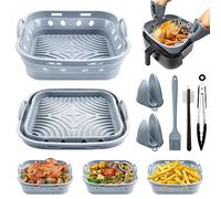 22 cm Moule Air Fryer, 7 Pcs Accessoire Air Fryer, 2 Moule Silicone Air Fryer Compatible avec COSORI Air Fryer 5,5L Cecotec, 2 Gants de Cuisine,Pinceau Cuisine,Pince Cuisine,Brosse à Vaisselle(Gris)
