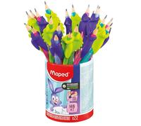 Maped - 22 Crayons Graphite HB + Guide-doigts Lapin et Caméléon Kidy Learn - Embout Gomme - Idéal Apprentissage de l'écriture - Dès 3 ans
