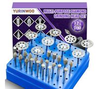 22 Fraises Diamantée Grain 60 + 10 Disque Diamant Compatibles avec Dremel, avec Coffret de Rangement Bleu, Tige de 3mm Pour le Verre, Les Pierres Précieuses, Jade, Le Polissage des Détails, Gravure