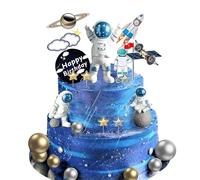 22 Pcs espace gâteau Topper, espace Cupcake Toppers astronaute Figurine anniversaire espace extérieur décorations de fête thématiques fournitures planète fusée perle boules et Star DIY gâteau