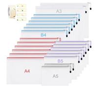 22 Pcs Pochette Document Zippée A3+A4+B4+A5+B5, Document Dossier Pochette PVC Mesh Zipper Pouch, Pochette à Fermeture pour Voyage, Fournitures, Bureau, 5 Couleurs
