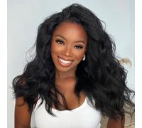 22"Perruque Bresilienne Half Wig Human Hair Kinky Straight Femme Naturelle Cheveux 100% Yaki Human Hair for Women Glueless Wigs Ready to Go 3 In 1 Seamless Flip Over Drawstring No Sew In