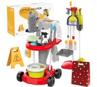 22 Pièces Aspirateur Enfant Fonctionnel,Chariot De Menage Enfant avec Balai, SerpillièRe Et Accessoires,Aspirateur Jouet Enfants pour Filles Et GarçOns De 3 à 6 Ans (Rouge)