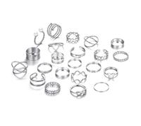 22 Pièces Bague Argent Femme, Acier Inoxydable Ouvert Réglable Vague Bague Câlin Main Doigt, Bague Rétro Vintage Réglable Bague Empilable Ensemble Ouvert Argent