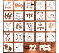 22 Pièces de Pochoir Bébé, 13 cm Jolis Pochoirs en Tissu pour Fête Prénatale avec Différents Motifs Pochoirs de Peinture Réutilisables pour Décoration de Chemises pour Garçons et Filles