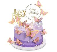 22 Pièces Décoration Gâteau Anniversaire Papillon pour Fête, Décoration Alimentaire (Rose)