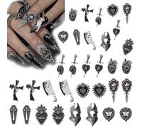 22 pièces Décorations pour ongles de la série vintage d'Halloween avec crâne, croix, cœur. Accessoires DIY pour ongles et fournitures pour ongles Blocs de couleurAlliage de zinc
