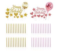 22 Pièces D'Inserts De Gâteau De Joyeux Anniversaire À Paillettes, 48 Pièces De Bougies De Gâteau D'Anniversaire, Inserts De Décoration De Gâteau, Ensemble De Décoration De Fête D'Anniversaire