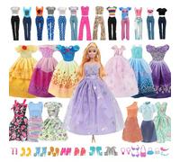 22 pièces Ensemble aléatoire de vêtements de poupée, nouvelles robes convenant aux poupées de fille de 11,5 pouces, comprenant 5 robes aléatoires, 3 hauts, 3 pantalons et 11 accessoires. Cadeau de Noë