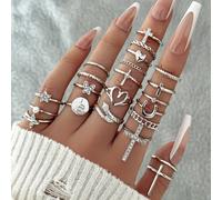 22 pièces Ensemble de bagues 'Iced Out' avec des designs de croix, papillon, cœur, pour femmes. Style punk Y2K avec éléments multiples, accessoires pour le port quotidien. Saint-Valentin Taille Unique