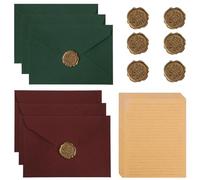 22 Pièces L'ensemble de Papeterie Vintage Papier, Avec 6 Enveloppes de Papier Vintage, 10 Papier à Lettre Kraft Vintage et 6 Autocollants de Sceau en Cire, para el día de San Valentín, Rouge, Vert