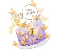 22 pièces Papillon Cupcake Topper, décoration de fête d'anniversaire, décoration de gâteau papillon pour fête d'anniversaire, mariage, baby shower, anniversaire de mariage (orange)