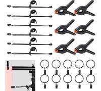 22 Pieces Photography Backdrop Clips Assortment, 10 Curtain Rings with Clips, 6 Spring Clips and 6 Pieces Leather Background Clip Holders