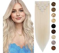 22 Pouces/55CM Extensions A clip Cheveux Naturel 8 PCS Rajout Cheveux Clip Naturel Extension Clip Volume Fin - #70 Blond Blanc