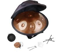 22 Pouces Handpan 9/10/12 Note Ré Mineur Hand pan Drum Adulte 440hz/432hz Steel Tongue Drum avec Sac Souple Maillets Bordure Tressée Stand for Performances Yoga(Gold,432hz 9 Notes)