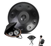 22 Pouces Handpan Drum 9/10/12 Notes Hand Pan Instrument D Mineur Tambour À Main Acier avec Support Mallette Percussion Harmonique, Steel Tongue Drum 432HZ 440HZ pour Méditation(Black,432HZ/12Note)