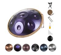 22 Pouces Handpan Drum 9/10/12 Notes Hand Pan Instrument D Mineur Tambour À Main en Acier avec Support Mallette De Transport Percussion Harmonique À Résonance Confortable(Purple,12 Notes)