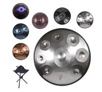 22 Pouces Handpan Drum Instrument 9/10/12 Notes D Mineur Instrument de Percussion Professionnel Handpan pour la Guérison Sonore 432/440Hz Tambour à Main en Acier(Argent,432HZ/10Note)