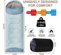 (220*75cm,Bleu clair)Sac de couchage Equipement de camping Imperméable Sac de couchage de couverture Amovible Lavable Respirant Doux pour le camping en plein air Randonnée Ouverture à gauche 1.9kg