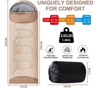 (220*75cm,Marron clair)Sac de couchage Equipement de camping Imperméable Sac de couchage couverture Amovible Lavable Respirant Doux pour le camping en plein air Randonnée Ouverture à gauche 1.6kg