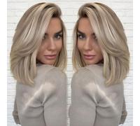 220% Highlight frêne Blonde Bob perruque cheveux humains pré-plumé pré coupé Ombre Balayage frêne brun court Bob droit doux 13x4 UHD dentelle avant vrai cheveux humains perruques pour femmes 12Inch