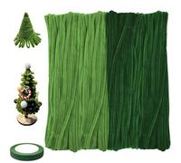 220 Pièce Fil Chenille Vert, Cure Pipe de 30cm de Long,Bâtons Pelucheux,Nettoyeur de pipes avec ruban et bâtonnets floraux,Chenille Creatif pour la décoration, l'artisanat