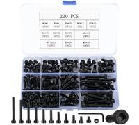 220 pièces Vis à tête creuse M5 noires, vis à boulons de câble à tête, jeu d'acier allié avec écrou, avec rondelles et 2 clés
