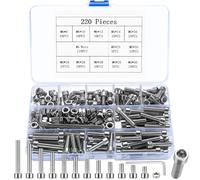 220 pièces vis à tête creuse M6, vis à tête cylindrique, kit en acier inoxydable avec écrous, avec rondelles et 2 clés
